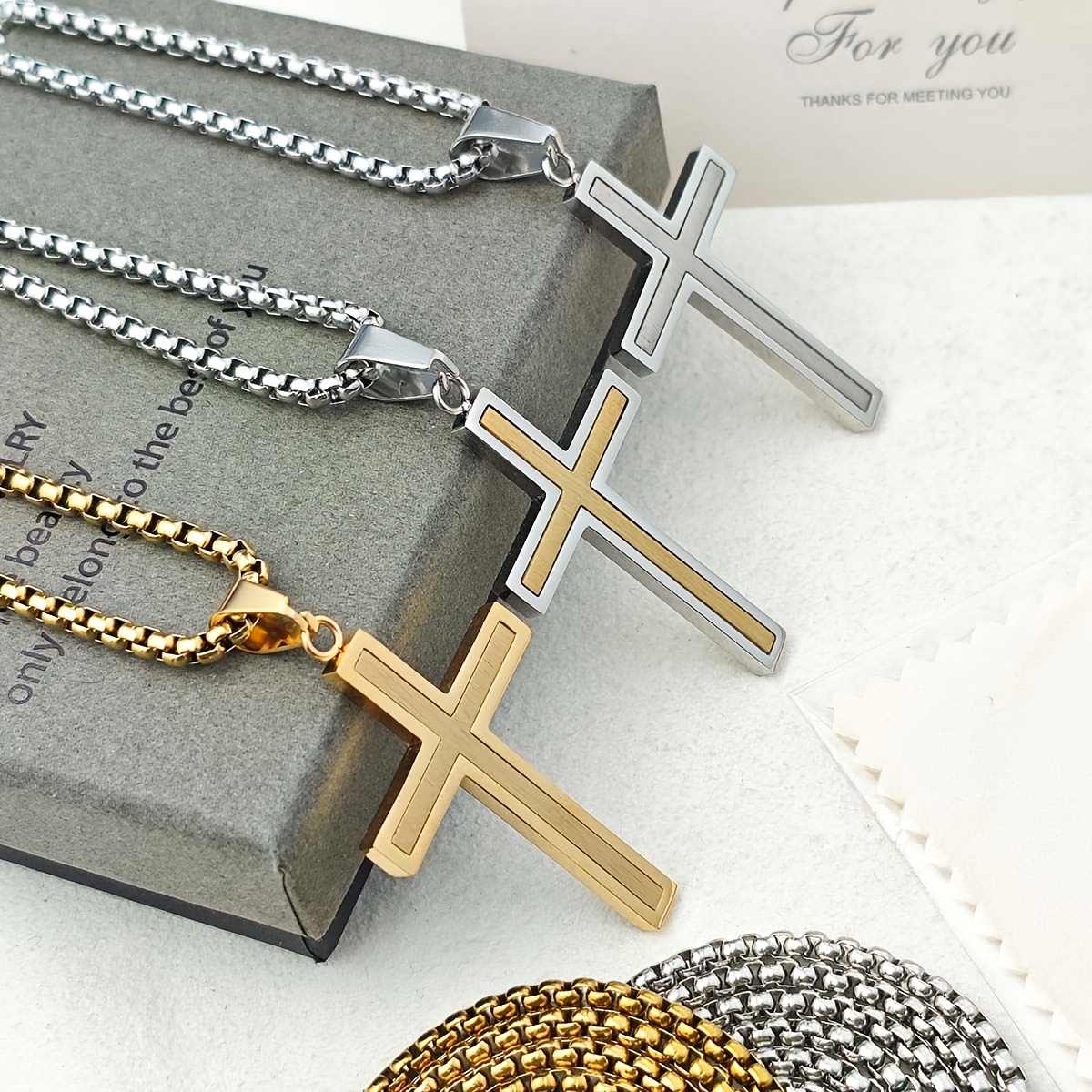 Hip Hop Couples Cross Pendant Layered Stainless Steel Necklace